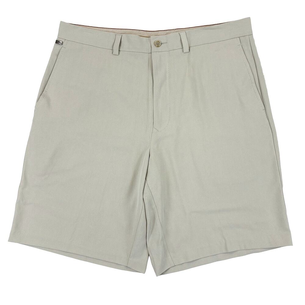 Tommy Bahama 90% Silk Shorts Mens 35 Tan Khaki Flat Front Golf Luxury Resort